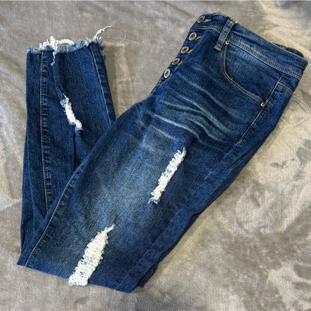 ~Almost Famous Dark Blue Distressed Skinny Jeans